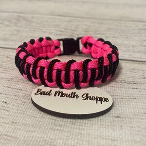 Handmade Paracord Buckle Bracelet - Neon Hot Pink Black